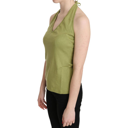 GF Ferre Green Halter Cotton Sleeveless Casual Tank Top Blouse