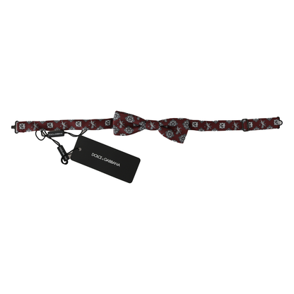 Dolce & Gabbana Men Bordeaux Maroon Lion Silk Adjustable Neck Bow Tie Bow Tie