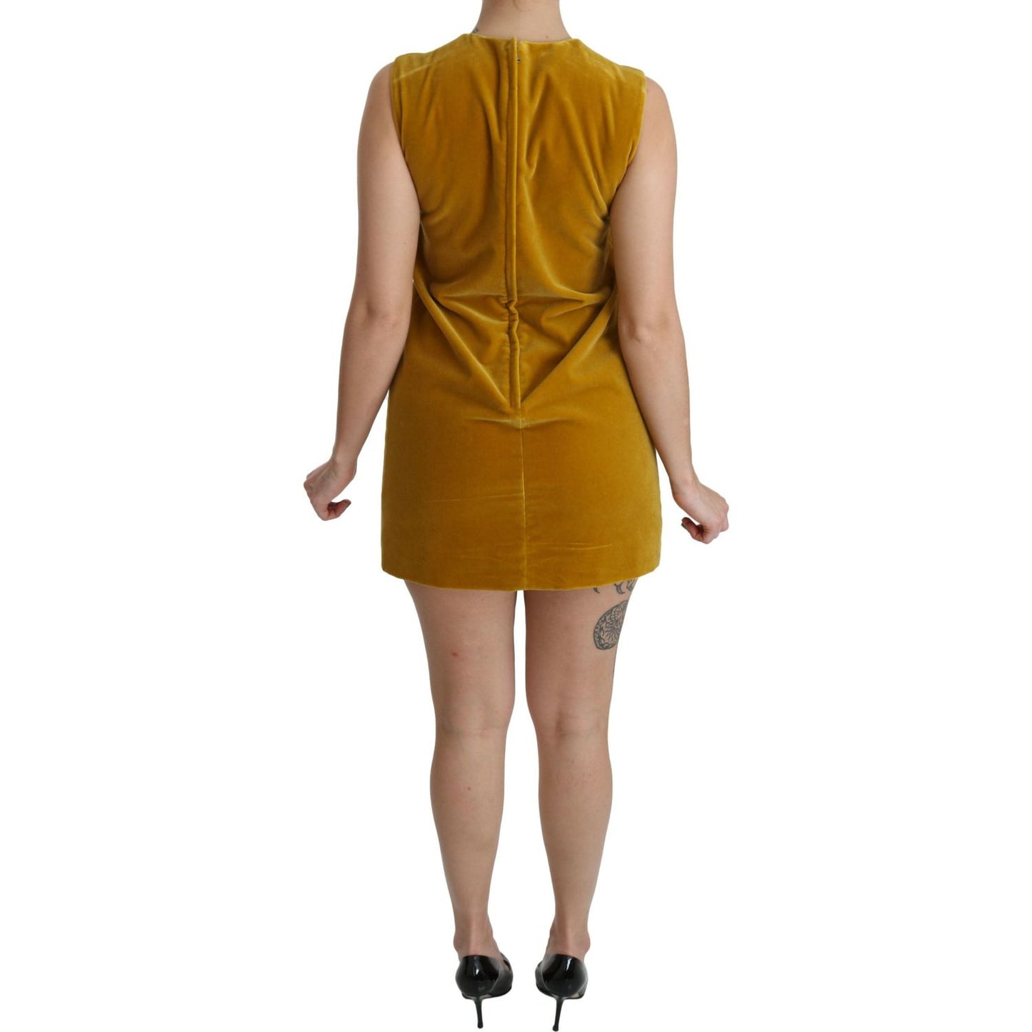Dolce & Gabbana Mustard Velvet Stretch Shift Mini Dress DR2089-40