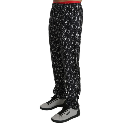 Dolce & Gabbana Silk Black Musical Instrument Trouser Pants Dolce & Gabbana