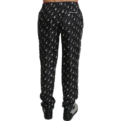 Dolce & Gabbana Silk Black Musical Instrument Trouser Pants Dolce & Gabbana