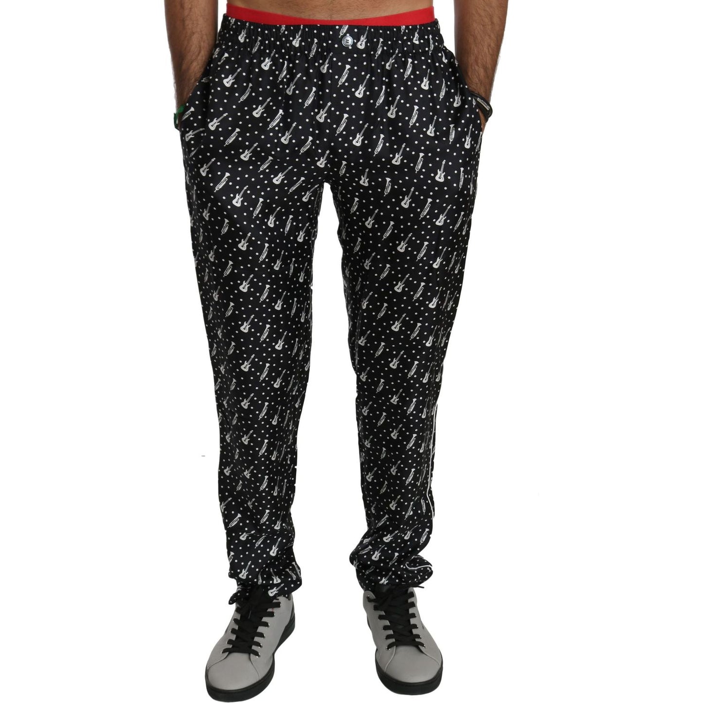 Dolce & Gabbana Silk Black Musical Instrument Trouser Pants Dolce & Gabbana