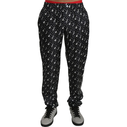 Dolce & Gabbana Silk Black Musical Instrument Trouser Pants Dolce & Gabbana