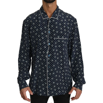 Dolce & Gabbana Blue Skull Print Silk Top Sleepwear Shirt
