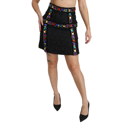 Dolce & Gabbana Black Crystal Embellished High Waist Skirt
