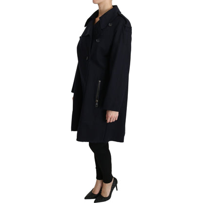 Dolce & Gabbana Coat Blue Cotton Women Trench Jacket Coats & Jackets