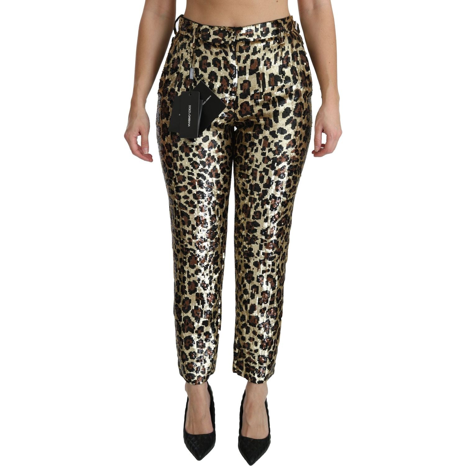 Dolce & Gabbana Brown Leopard Sequined High Waist Pants