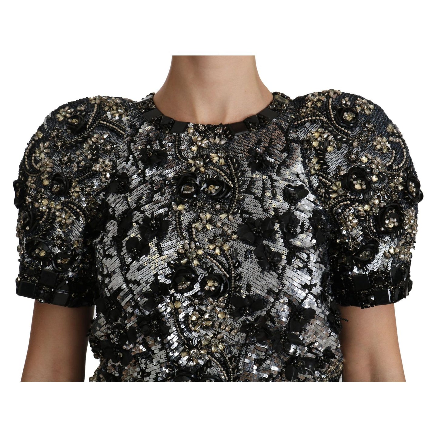 Dolce & Gabbana Black Sequined Crystal Embellished Top Blouse