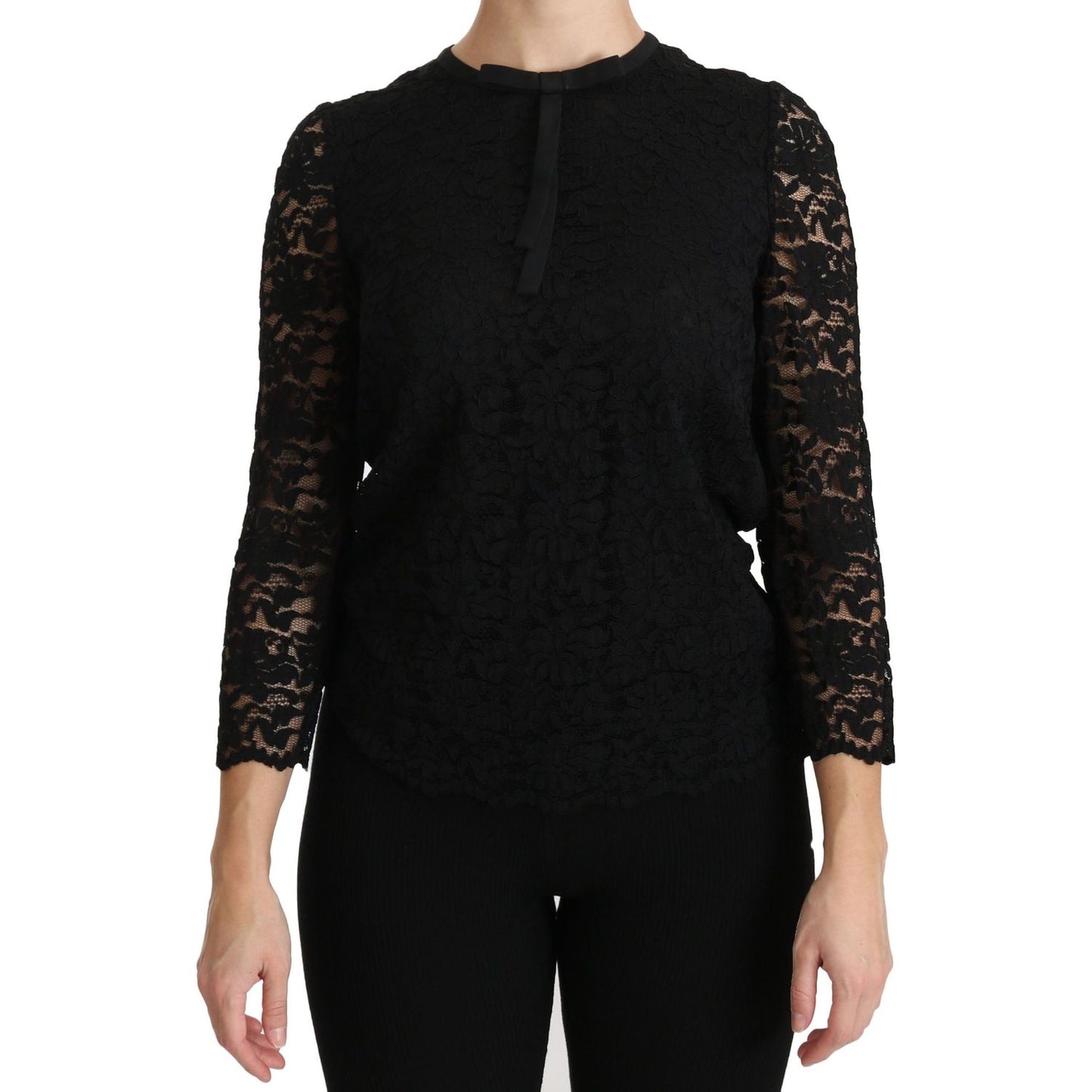 Dolce & Gabbana Black Lace Long Sleeve Nylon Blouse