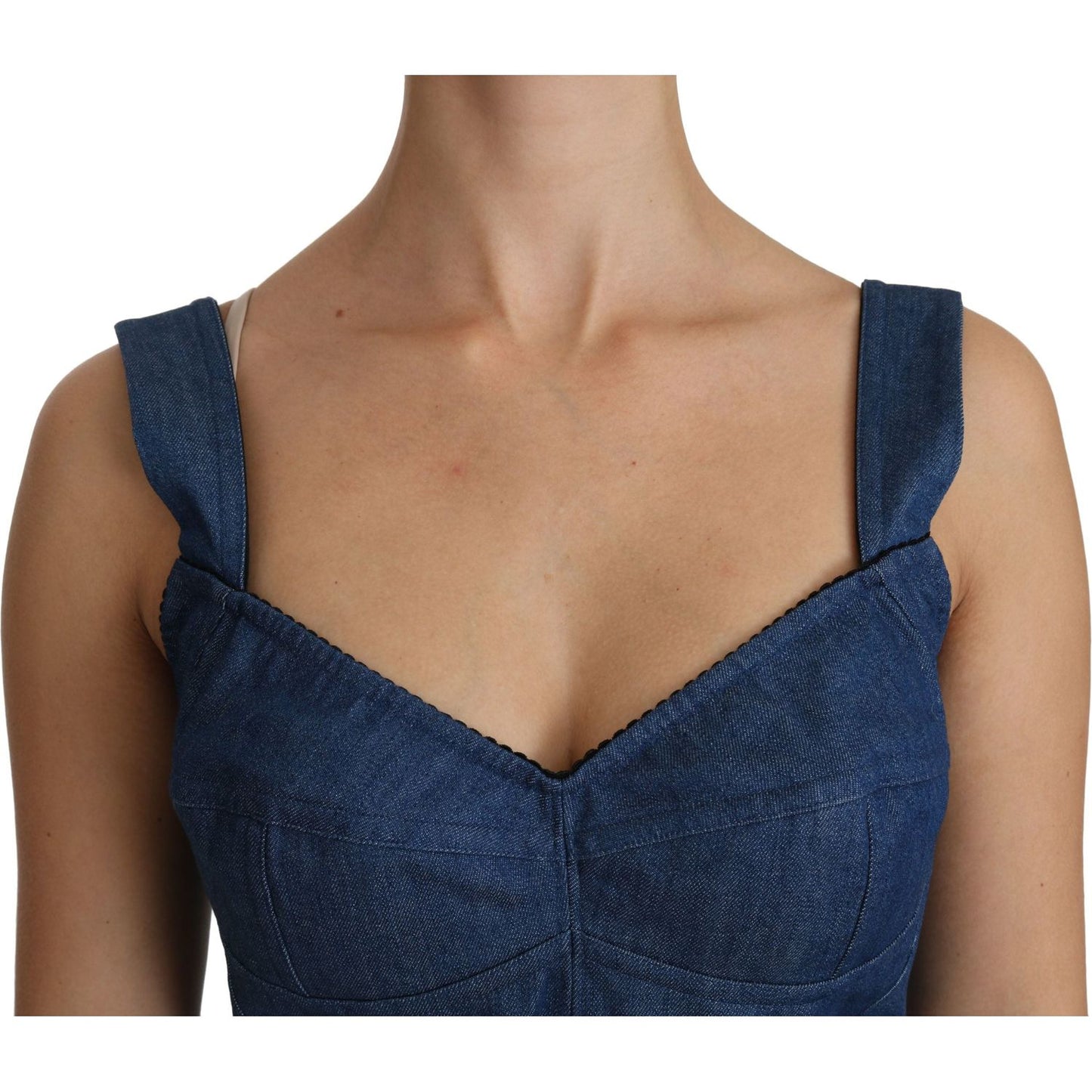Dolce & Gabbana Blue Sleeveless Bustier Blouse Cotton Top