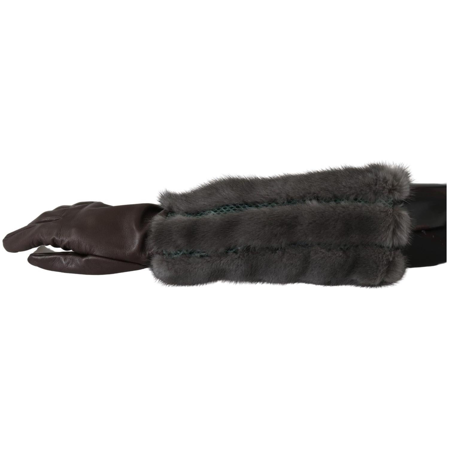Dolce & Gabbana Brown Mid Arm Length Leather Fur Gloves