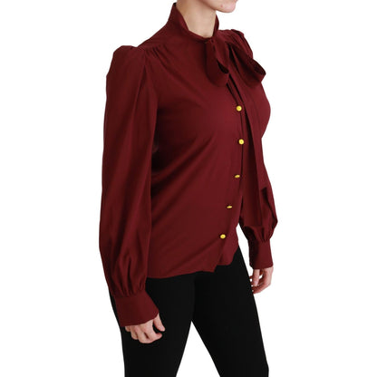 Dolce & Gabbana Maroon Long Sleeve Shirt Blouse Silk Top