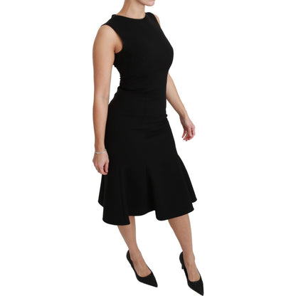 Dolce & Gabbana Black Fit Flare Wool Stretch Sheath Dress WOMAN DRESSES