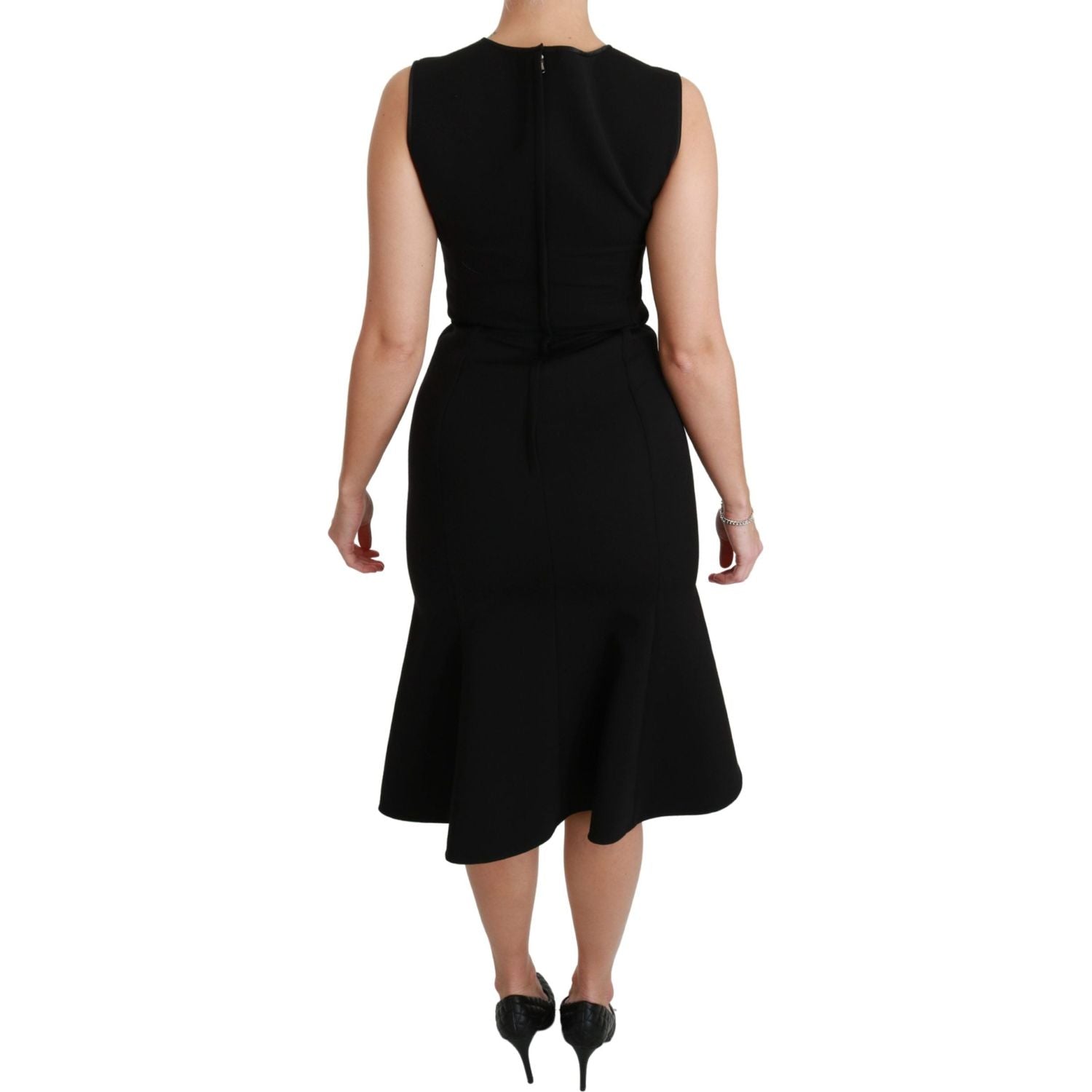 Dolce & Gabbana Black Fit Flare Wool Stretch Sheath Dress