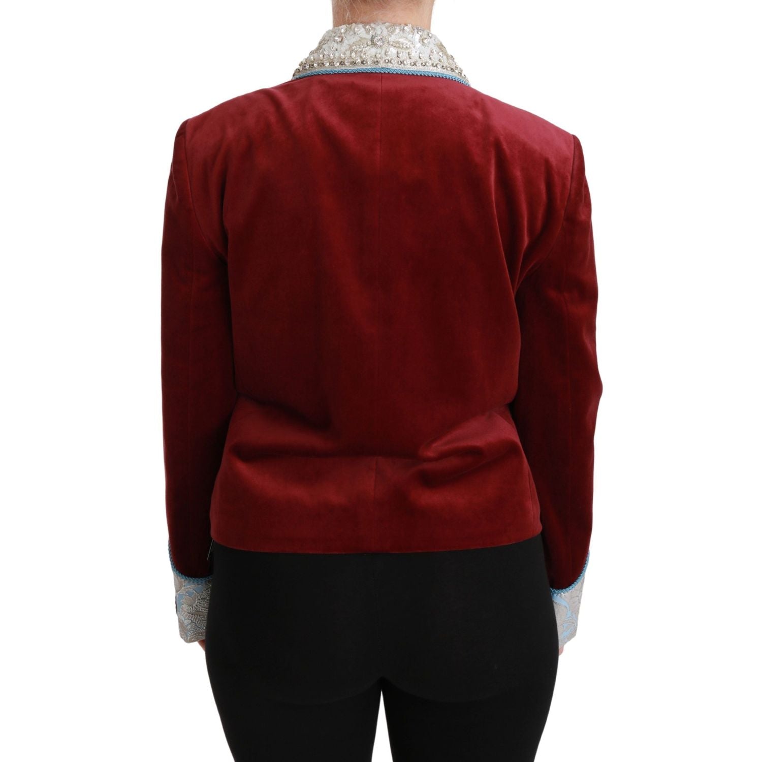 Dolce & Gabbana Red Velvet Baroque Crystal Blazer Jacket