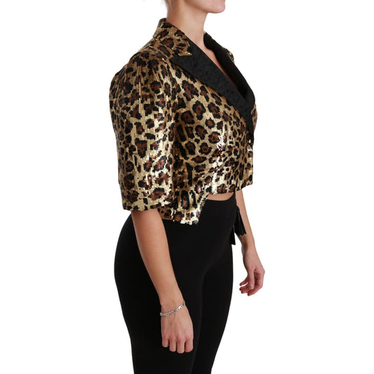 Dolce & Gabbana Blazer Gold Leopard Sequined Jacket JKT2564-36