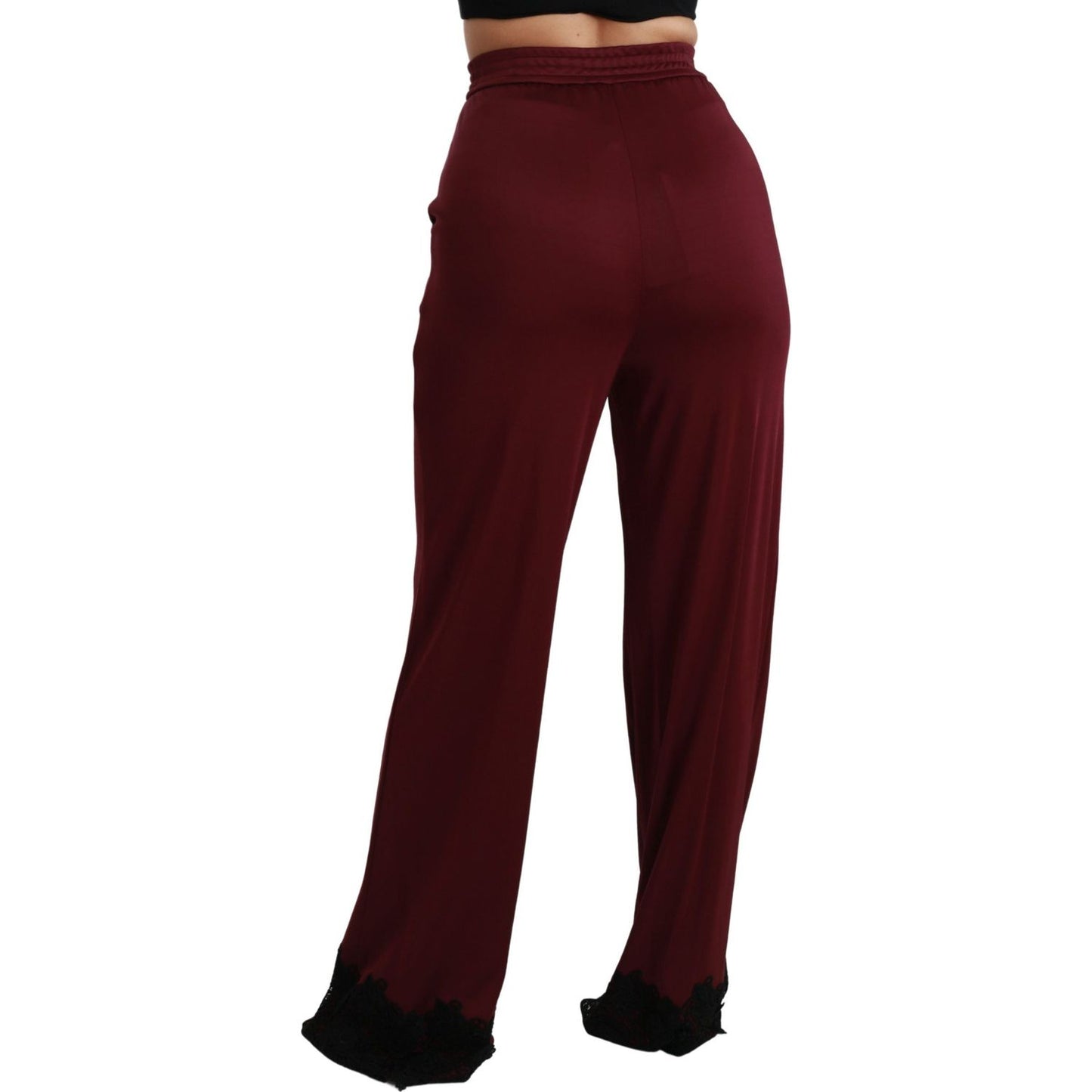 Dolce & Gabbana Black Lace High Waist Wide Leg Maroon Pants PAN70934-40