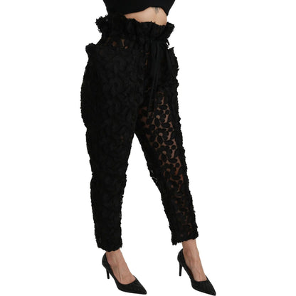 Dolce & Gabbana Black Floral Lace Tapered High Waist Pants Jeans & Pants