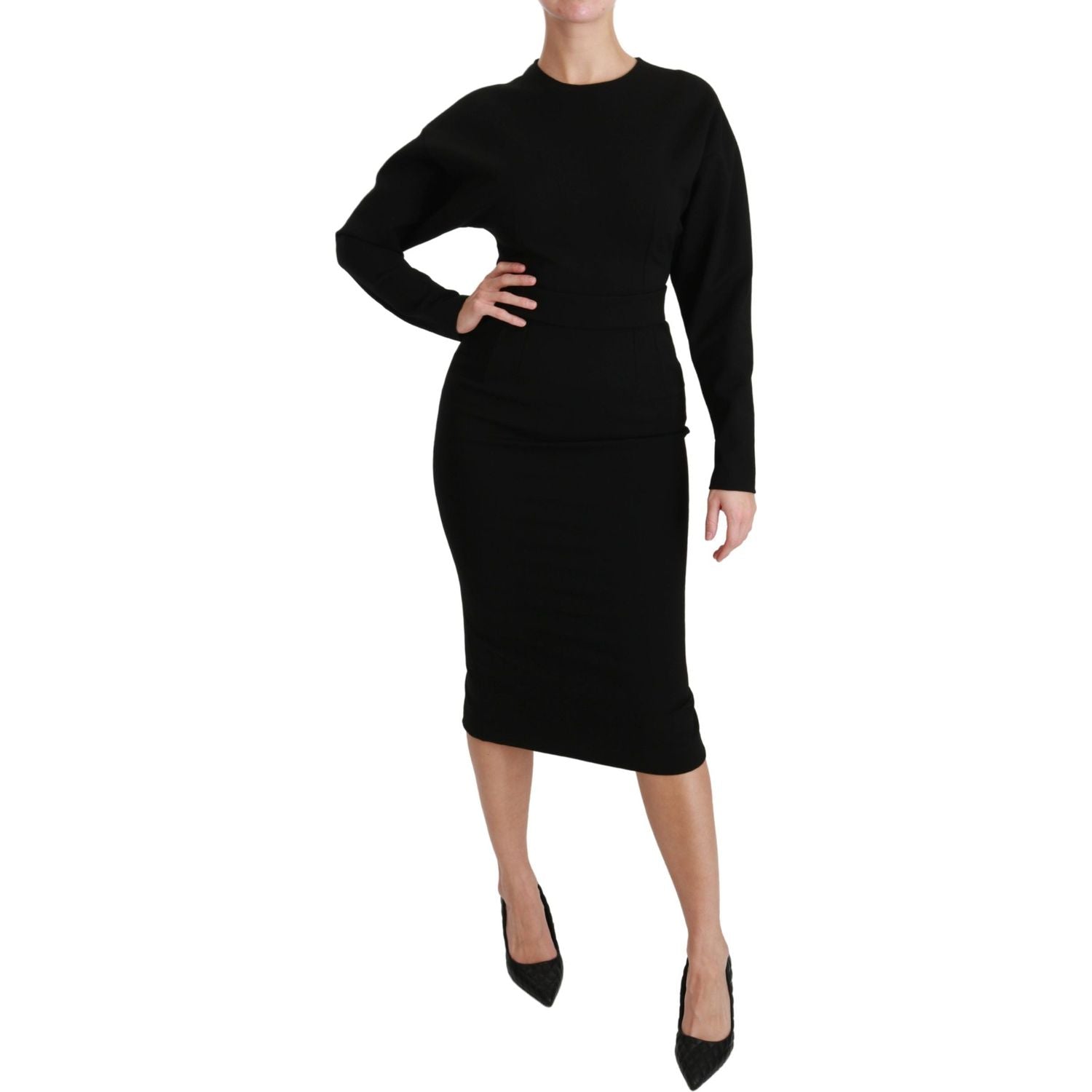 Dolce & Gabbana Black Bodycon Sheath Midi Stretch Dress
