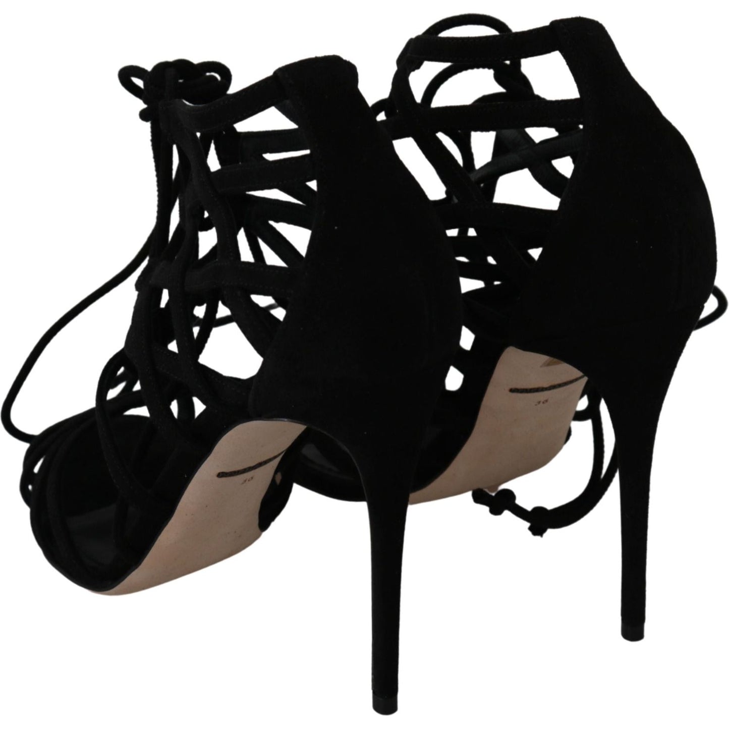 Dolce & Gabbana Black Suede Strap Stilettos Shoes Sandals Heeled Sandals