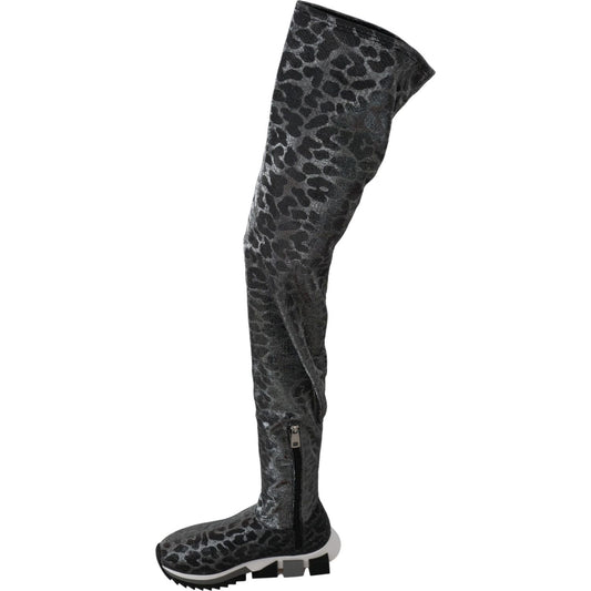 Dolce & Gabbana Gray Leopard High Top Sneakers Booties Shoes LA6442-35