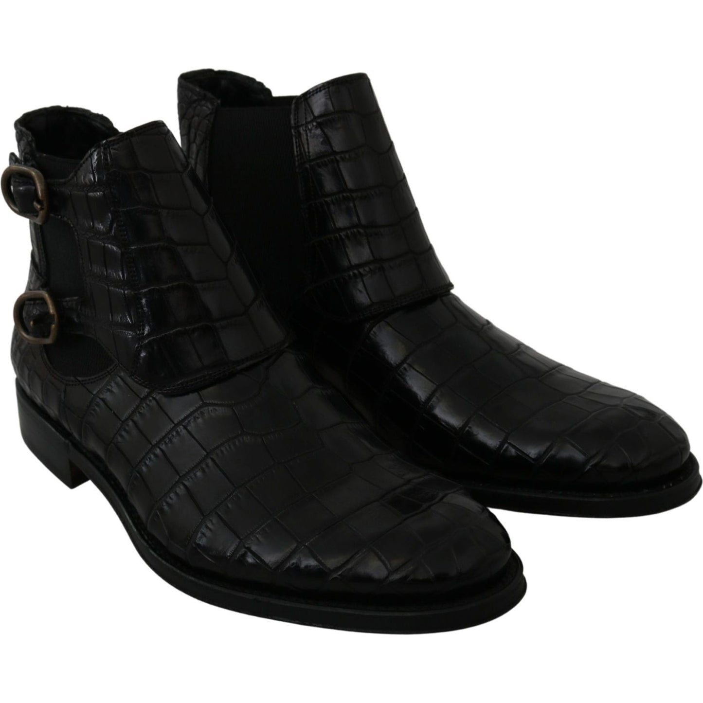 Dolce & Gabbana Black Crocodile Leather Derby Boots Shoes