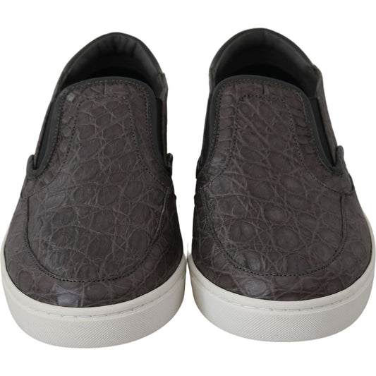 Dolce & Gabbana Gray Leather Flat Caiman Mens Loafers Shoes MV2676-39