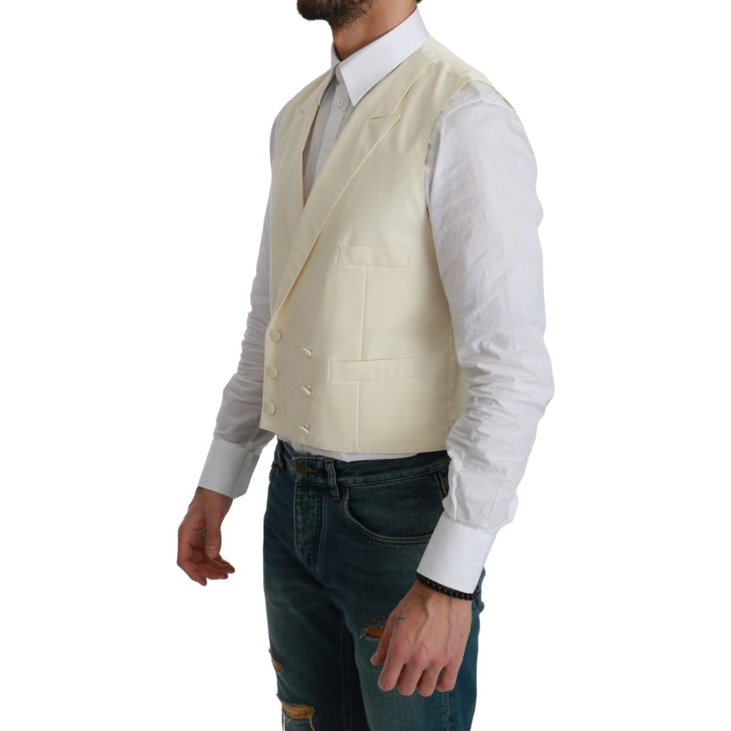 Dolce & Gabbana White Waistcoat Formal Wool Vest