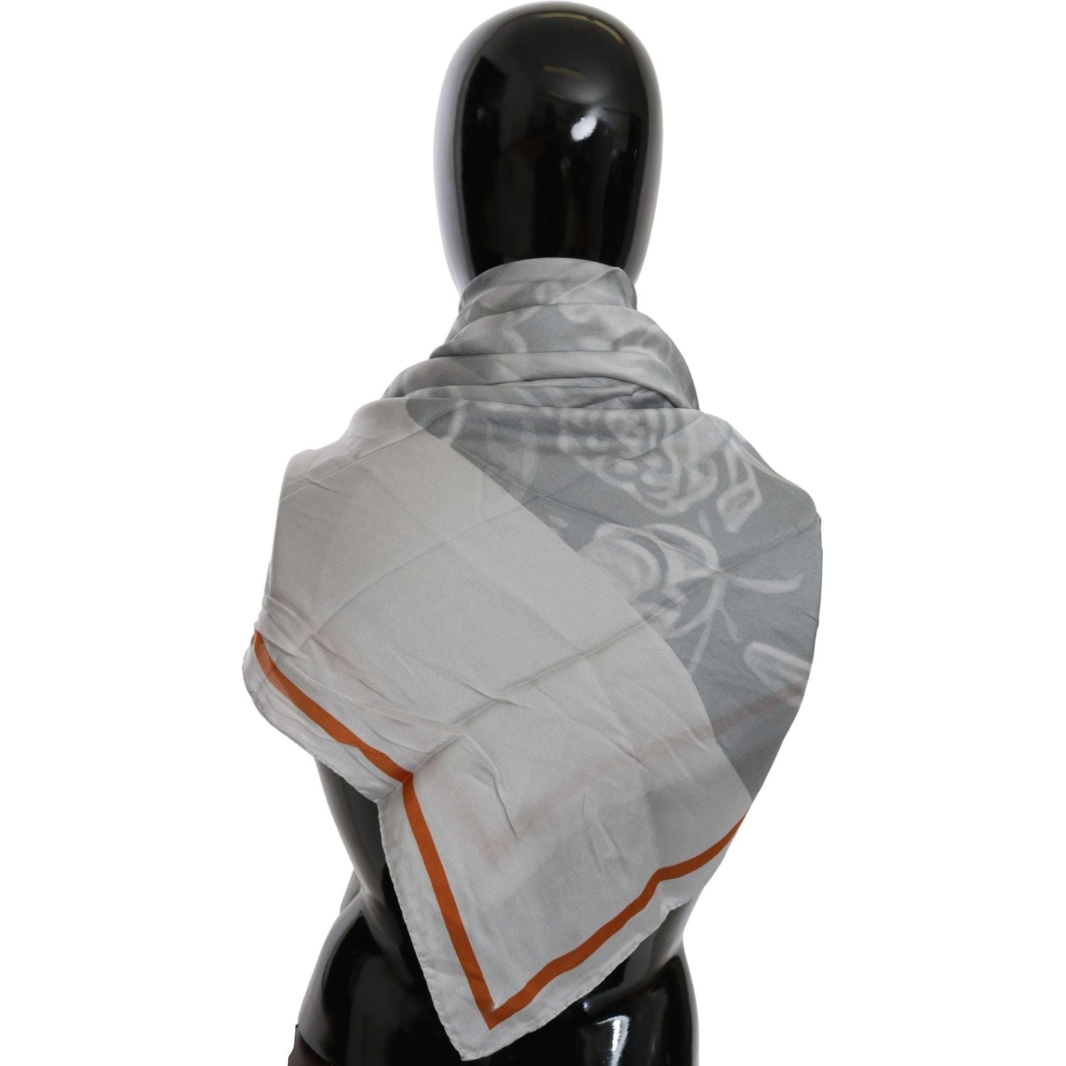Costume National Gray Orange Silk Floral Foulard Wrap Scarf