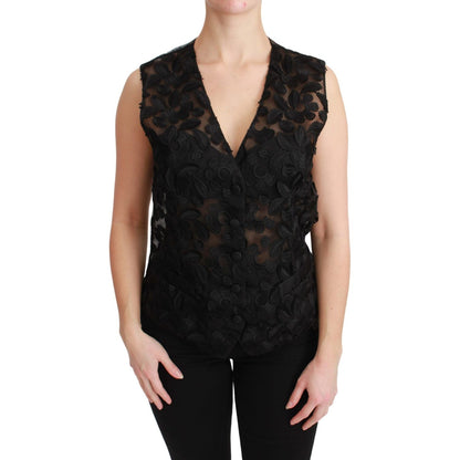 Dolce & Gabbana Black Floral Brocade Top Gilet Waistcoat