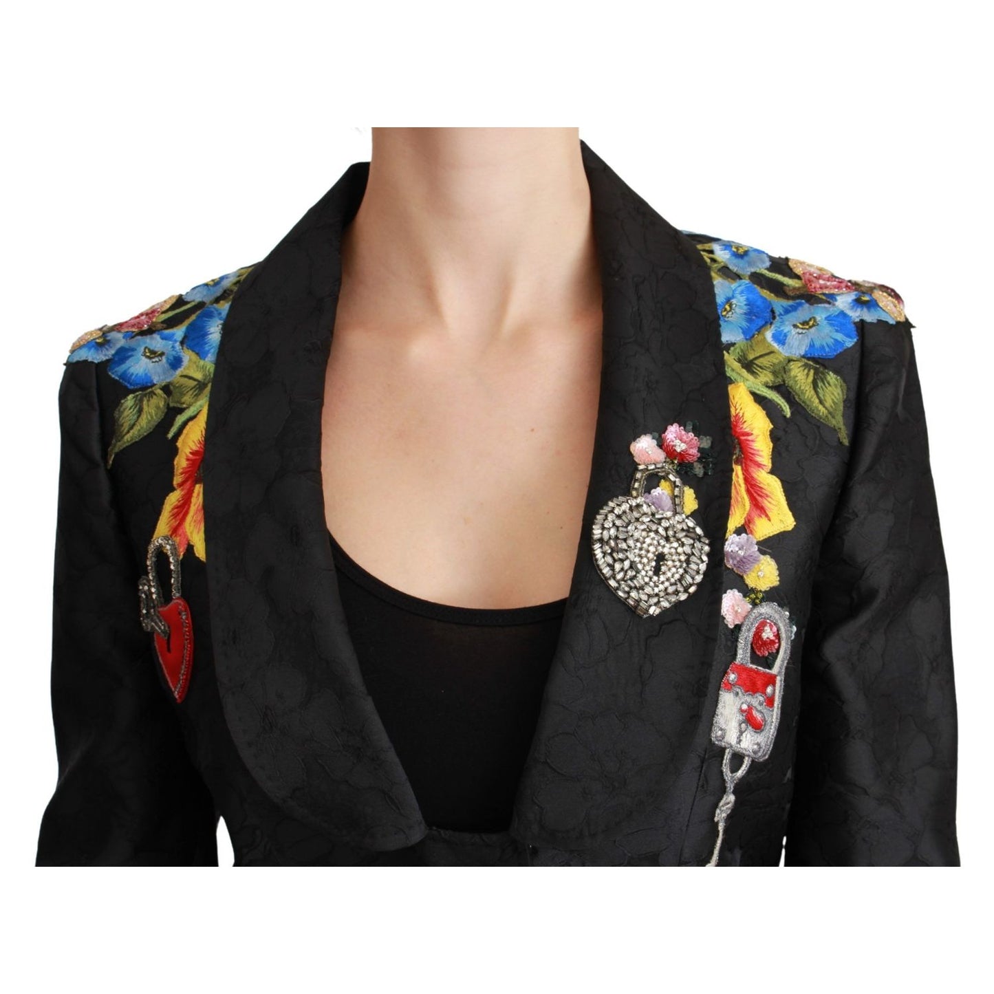 Dolce & Gabbana Black Brocade Crystal Blazer Jacket