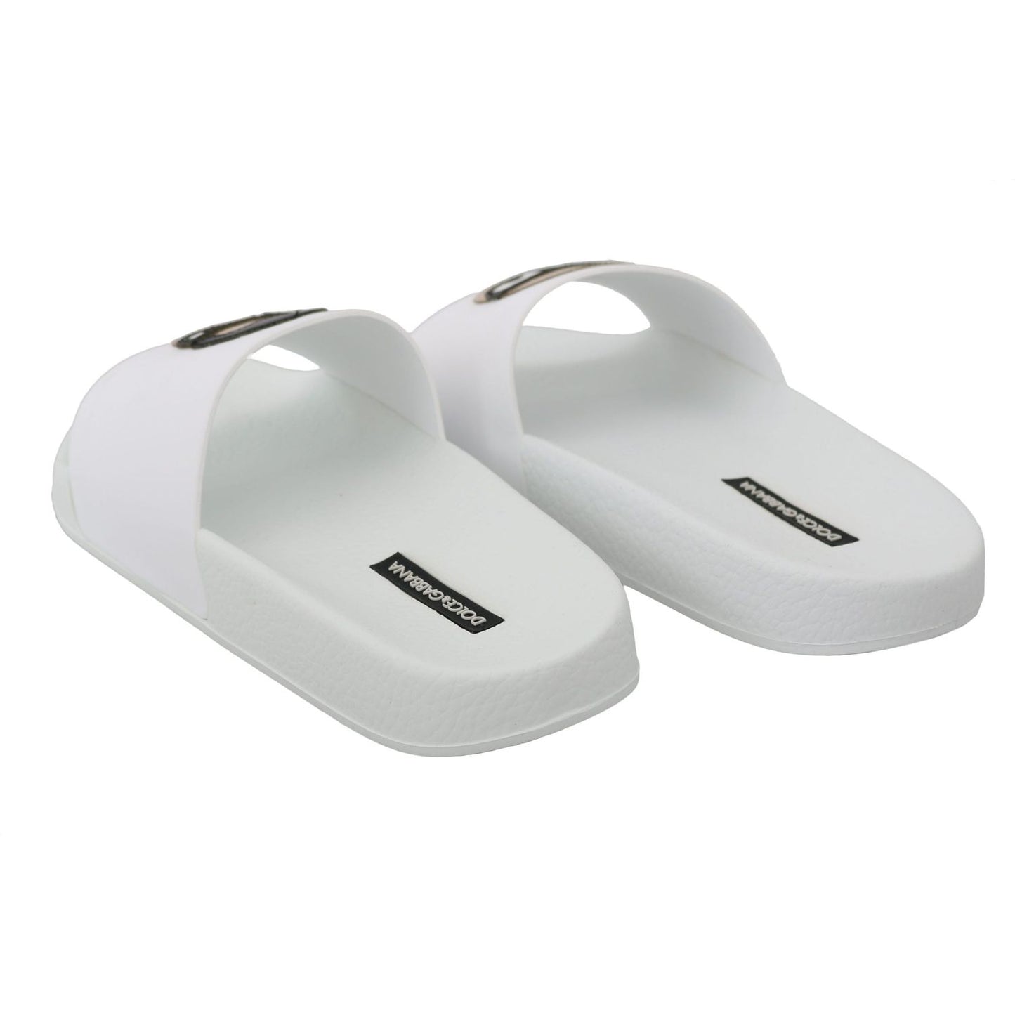 Dolce & Gabbana White Leather #dgfamily Slides Shoes Sandals LA6250-35