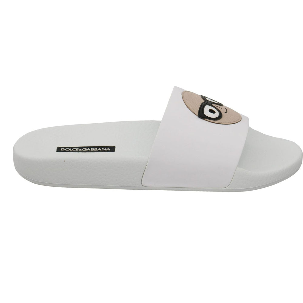 Dolce & Gabbana White Leather #dgfamily Slides Shoes Sandals LA6250-35