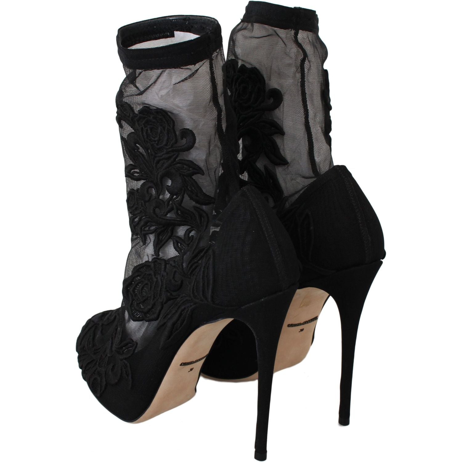 Dolce & Gabbana Black Roses Stilettos Booties Socks Shoes