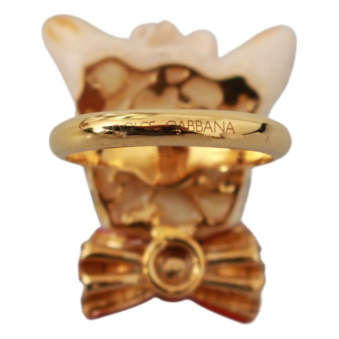 Dolce & Gabbana Gold Brass Resin Beige Dog Pet Branded Accessory Ring SMY100582 -M