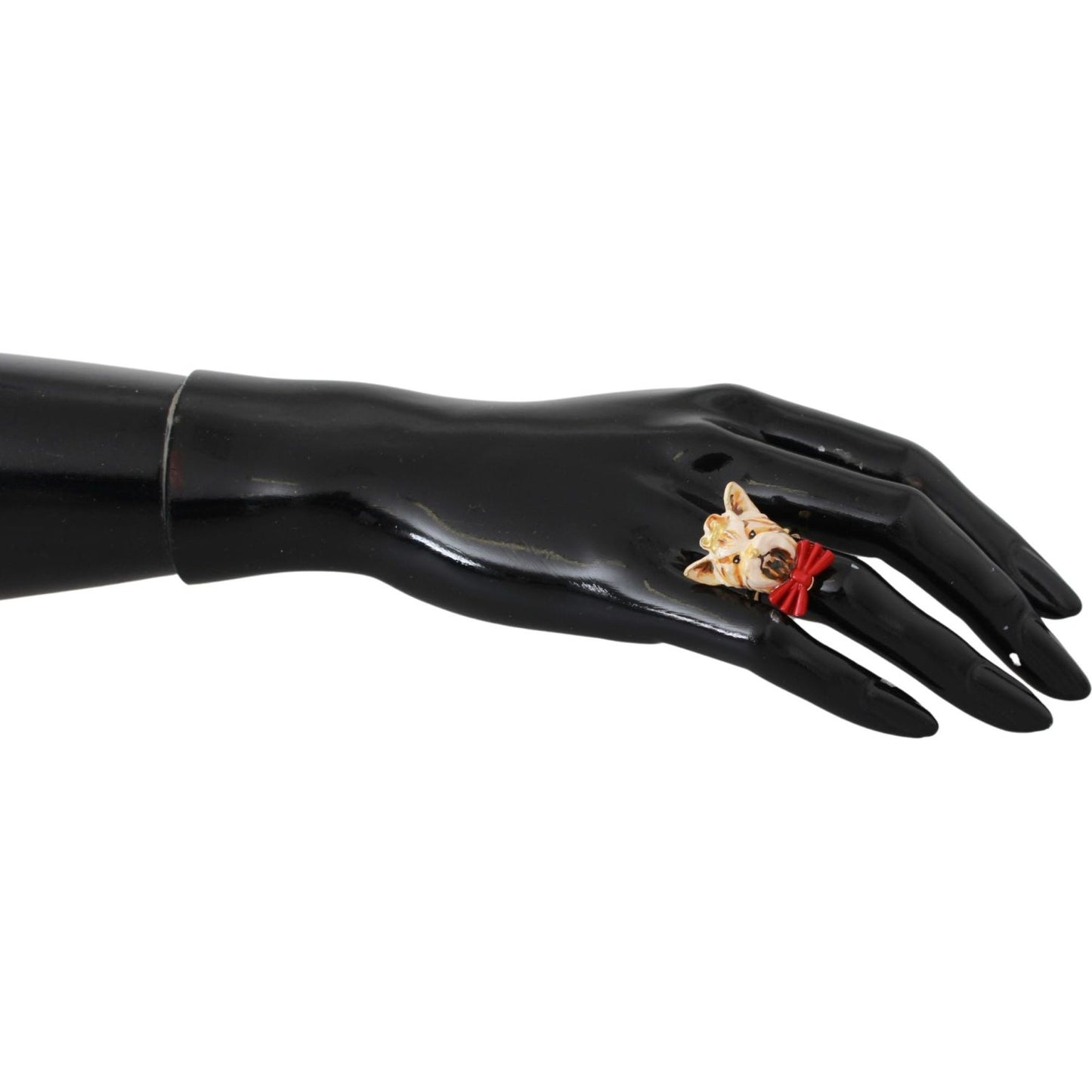 Dolce & Gabbana Gold Brass Resin Beige Dog Pet Branded Accessory Ring SMY100582 -M