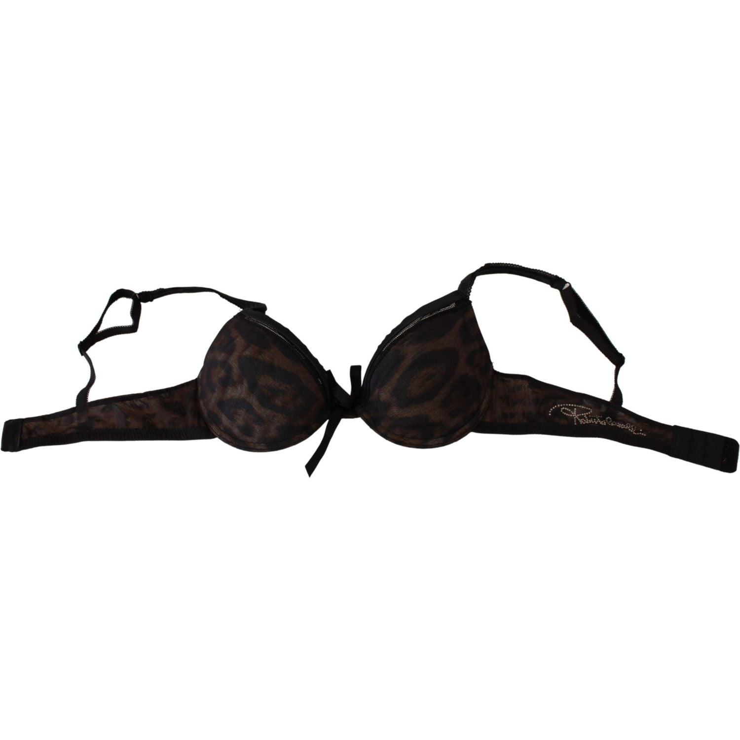 Roberto Cavalli Black Leopard Nylon Push Up Bra Underwear