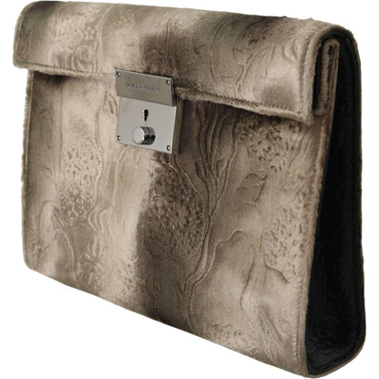 Dolce & Gabbana Beige Velvet Floral Leather Men Document Briefcase Clutch