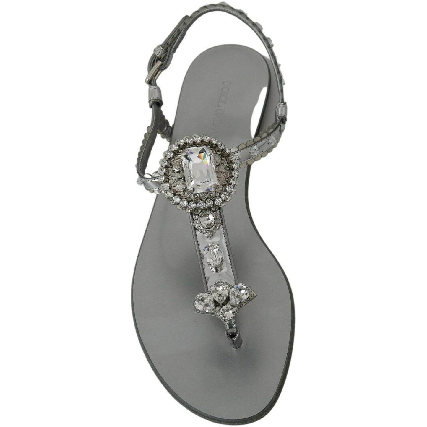 Dolce & Gabbana Silver Crystal Sandals Flip Flops Shoes