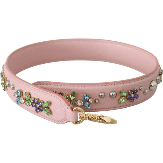 Dolce & Gabbana Pink Leather Crystal Stud Accessory Shoulder Strap BEL60706
