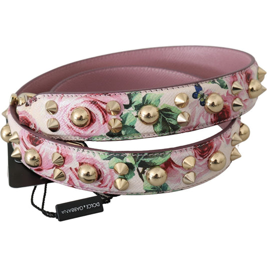 Dolce & Gabbana Pink Floral Leather Stud Accessory Shoulder Strap BEL60708