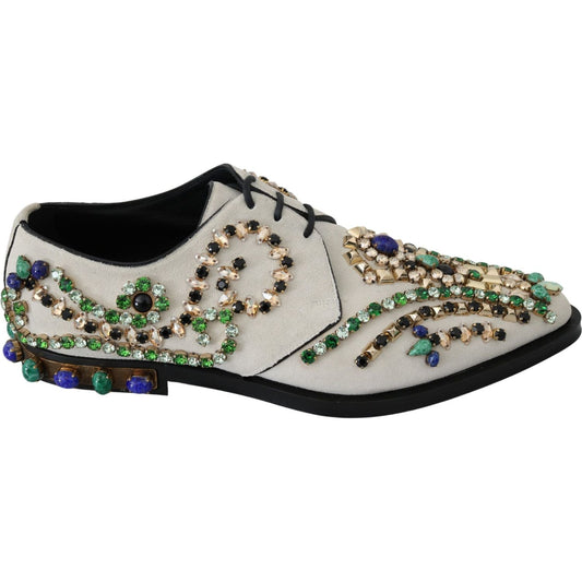 Dolce & Gabbana White Suede Crystal Dress Broque Shoes LA7203-41