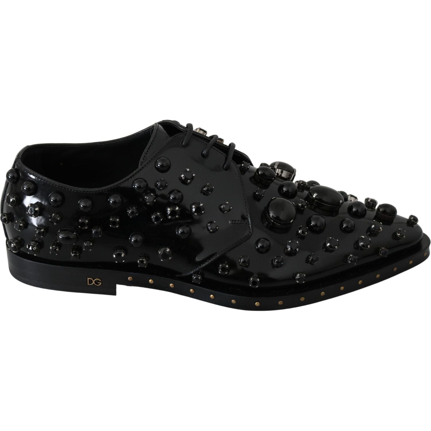 Dolce & Gabbana Black Leather Crystals Dress Broque Shoes
