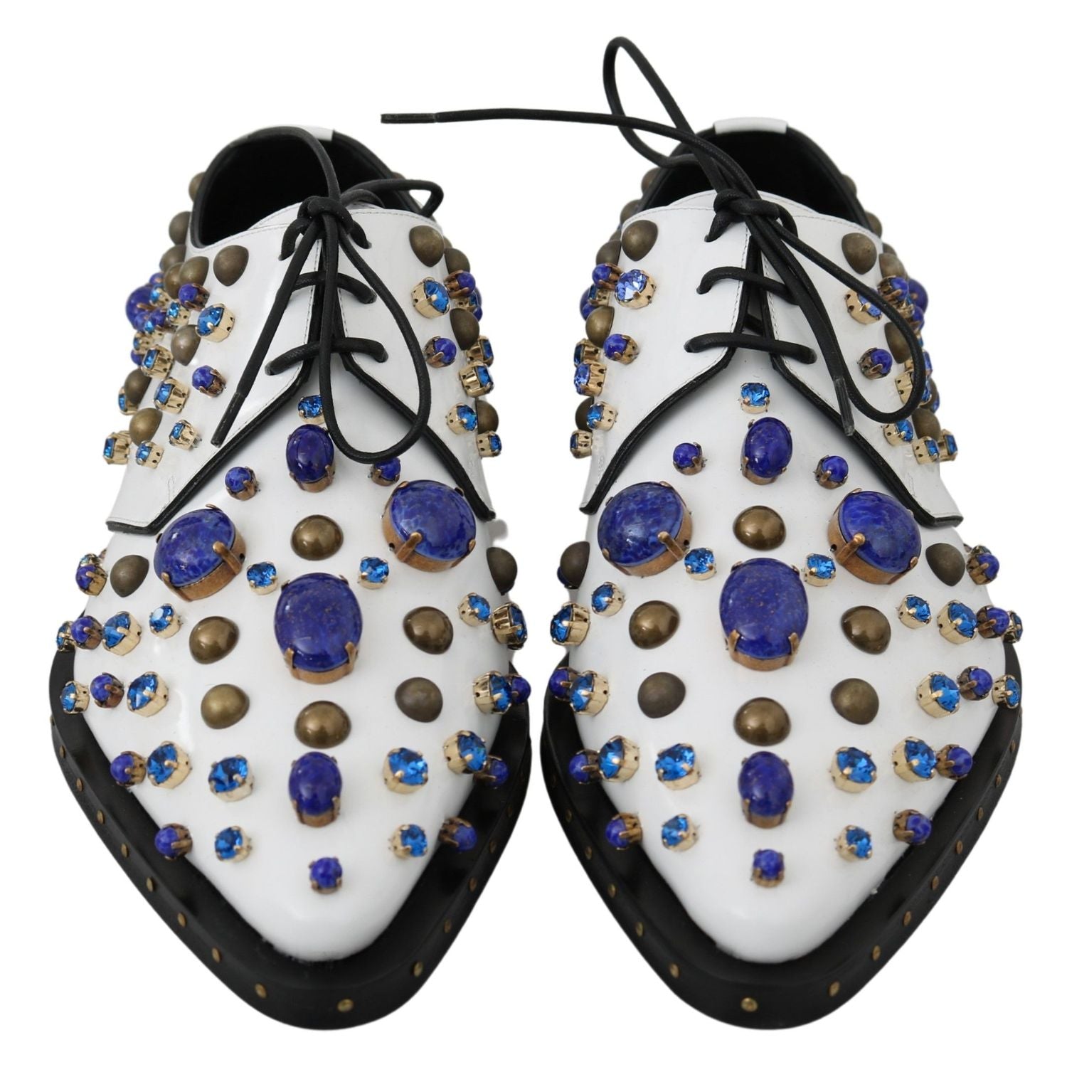 Dolce & Gabbana White Leather Crystals Dress Broque Shoes