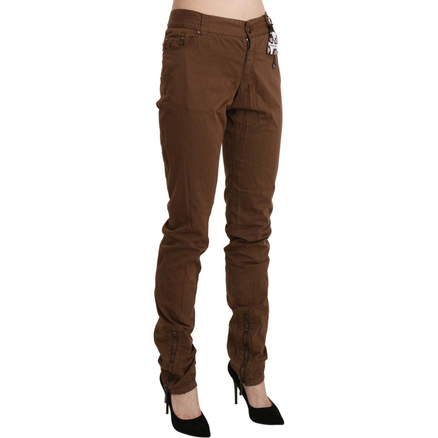 Ermanno Scervino Brown High Waist Skinny Trouser Cotton Pants