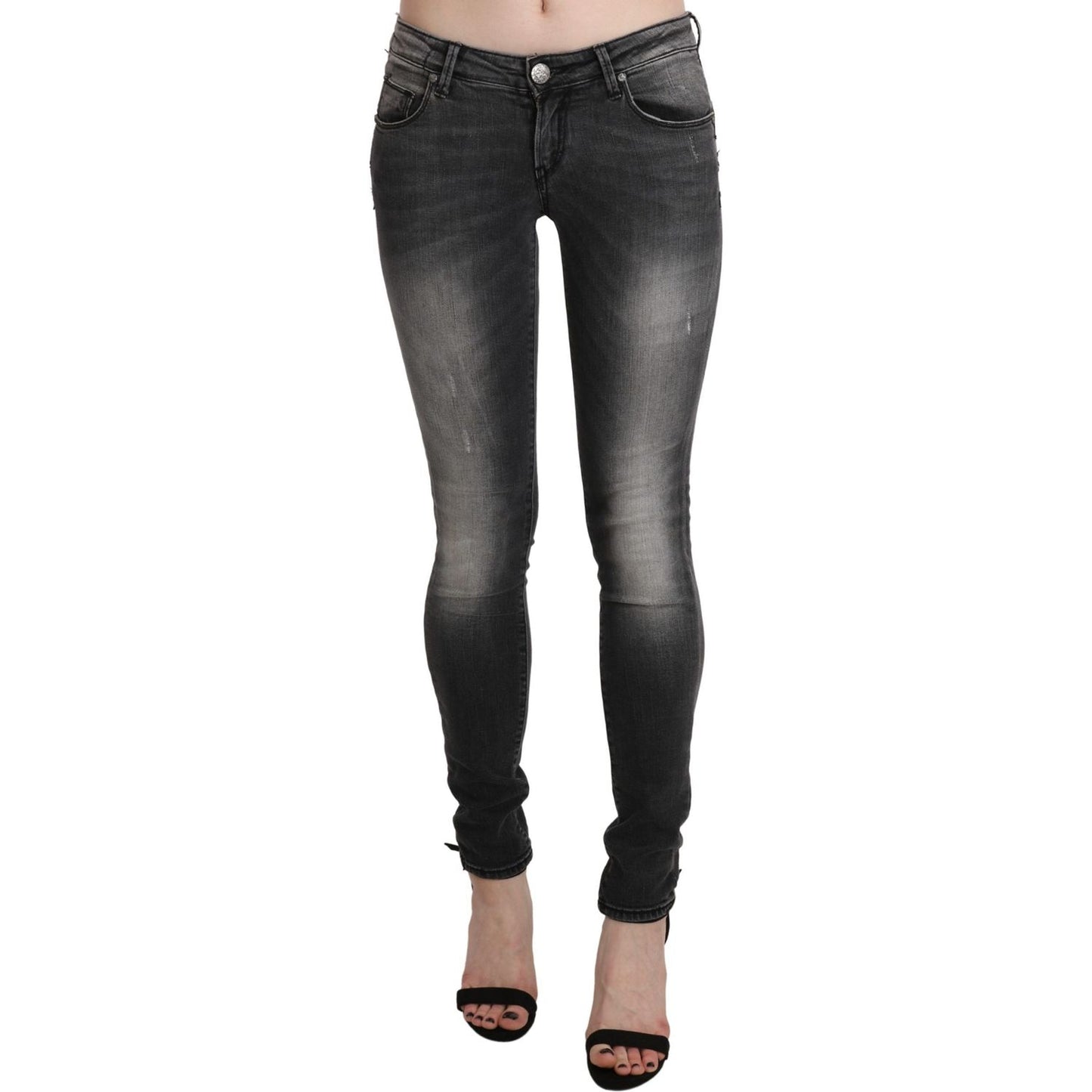 Acht Black Gray Washed Skinny Trouser Cotton Jeans Jeans & Pants