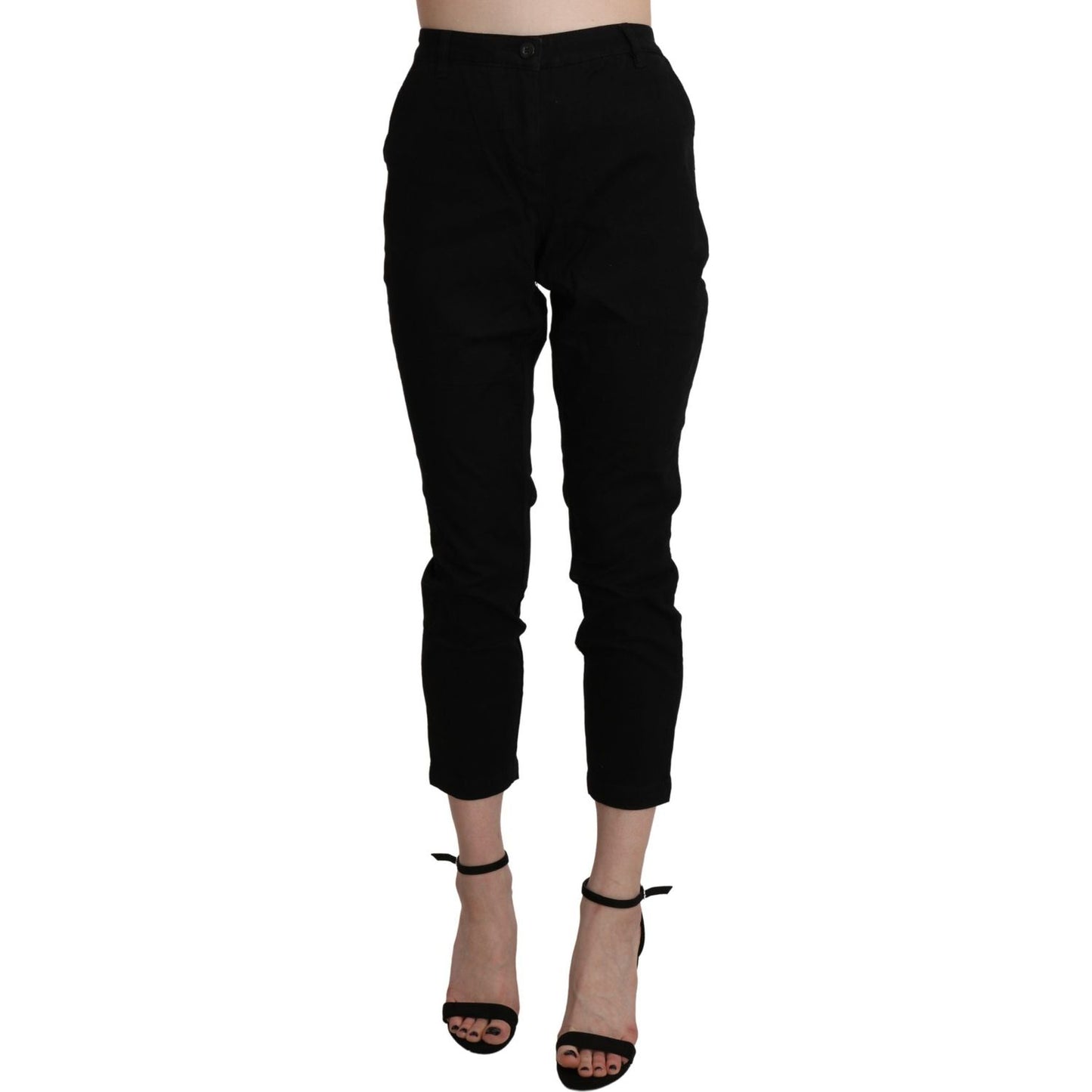 Acht Black High Waist Skinny Cropped Cotton Capri Pant Jeans & Pants