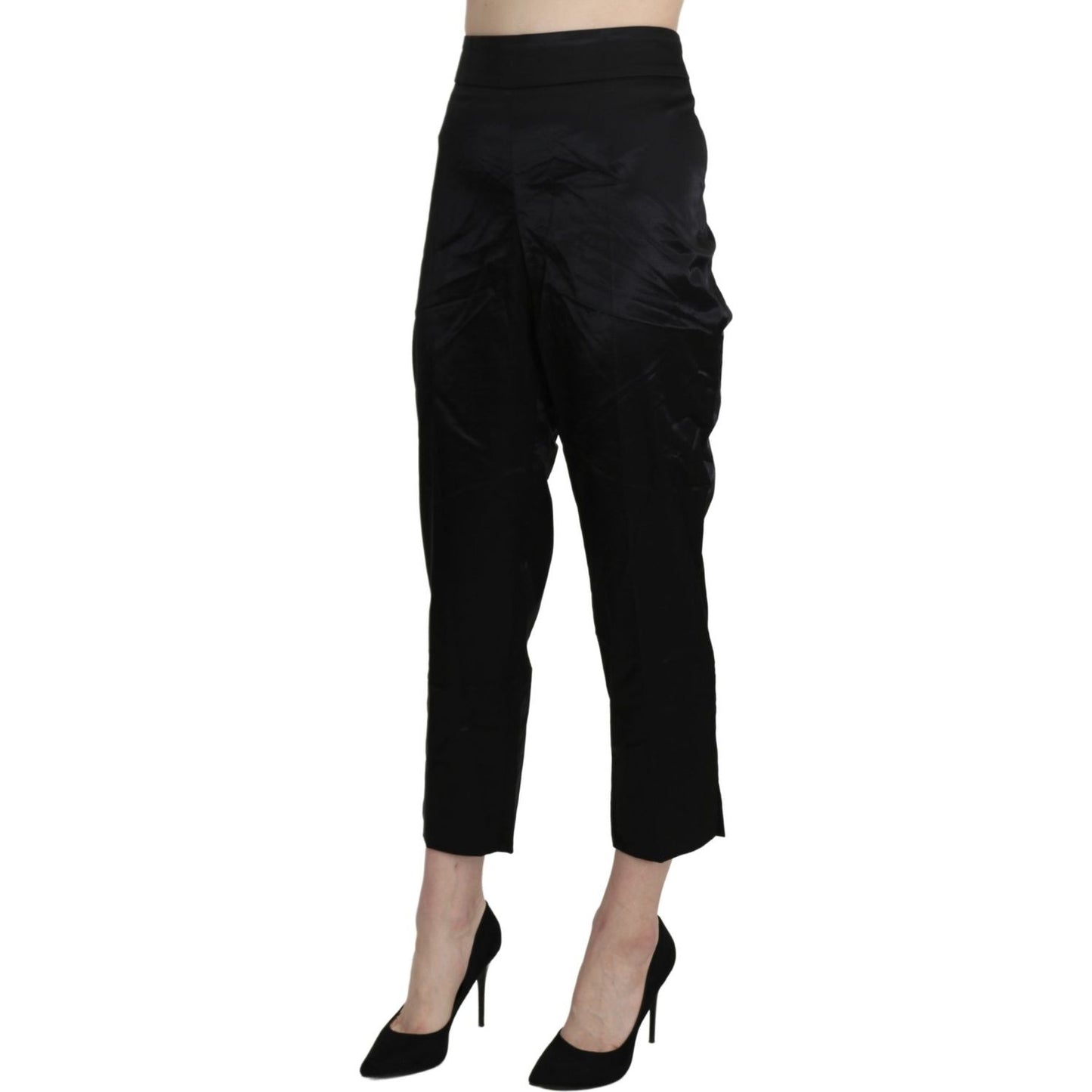 BENCIVENGA Black High Waist Straight Cropped Dress Trouser Pants Jeans & Pants