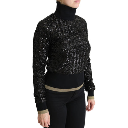 Dolce & Gabbana Black Sequined Knitted Turtle Neck Sweater