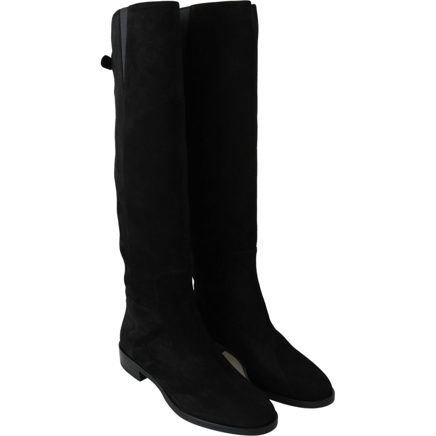Dolce & Gabbana Black Suede Knee High Flat Boots Shoes